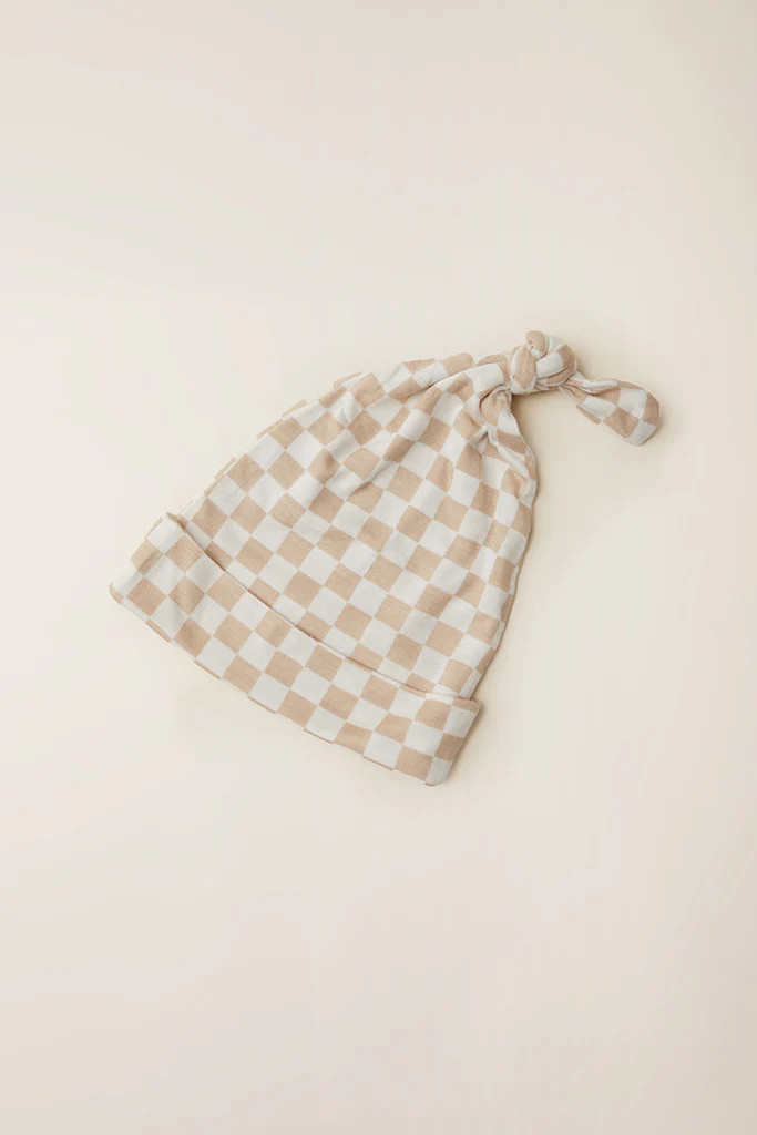 Cream Chequer Knotted Hat | Solly Baby