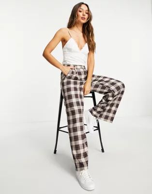 ASOS DESIGN mixed scale wide leg suit pants in burgundy check | ASOS (Global)