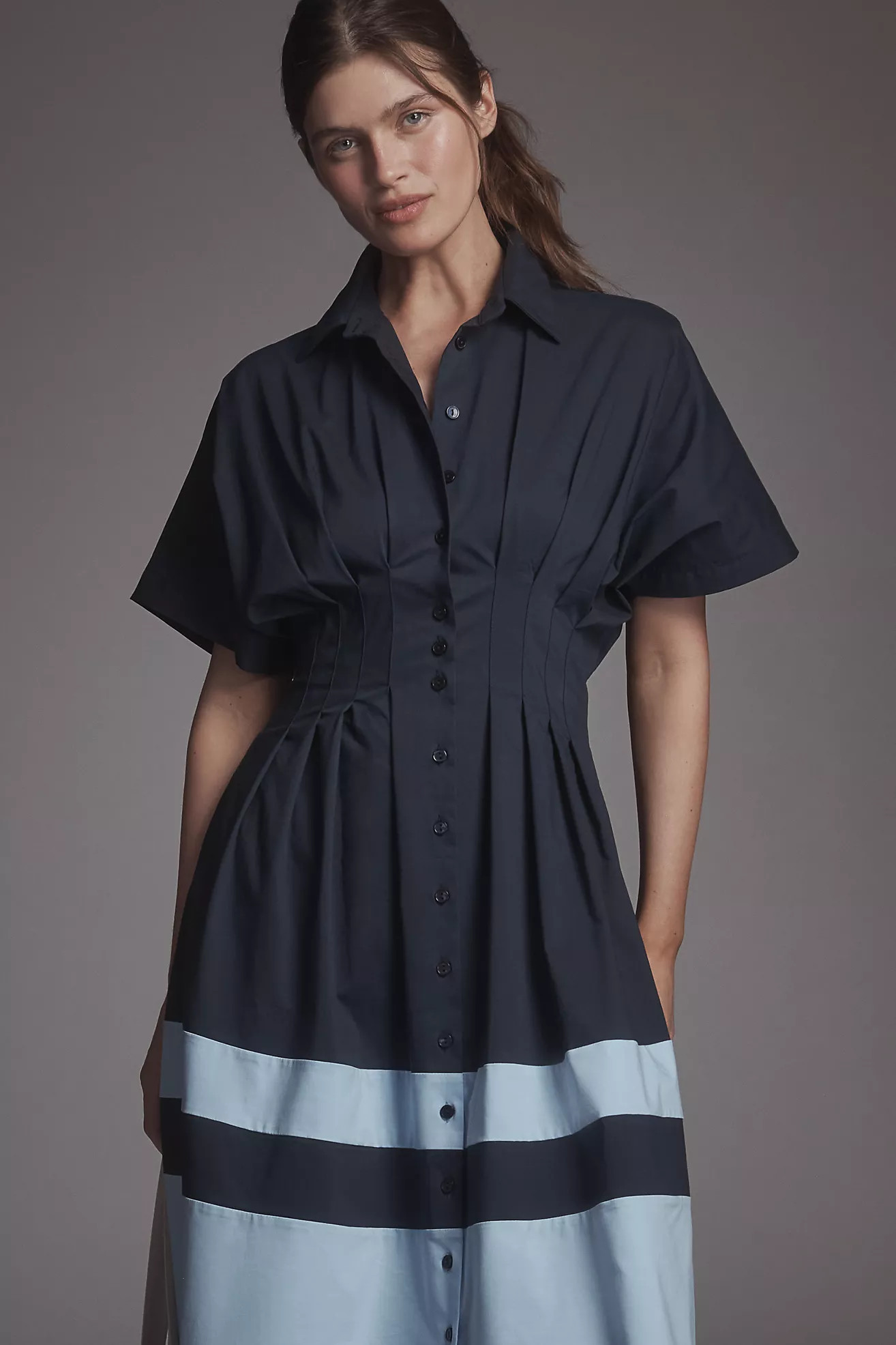 The Tobie Button-Front Pleated Shirt Dress by Exquise | Anthropologie (US)