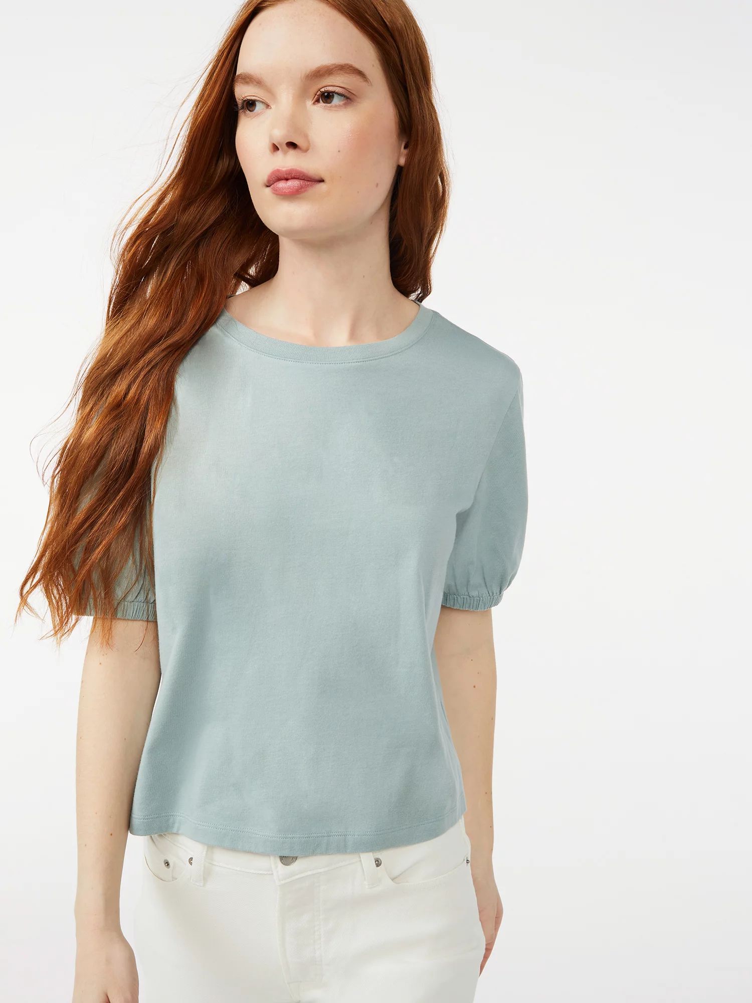 Free Assembly Women's Boxy Crop T-Shirt with Puff Sleeves | Walmart (US)