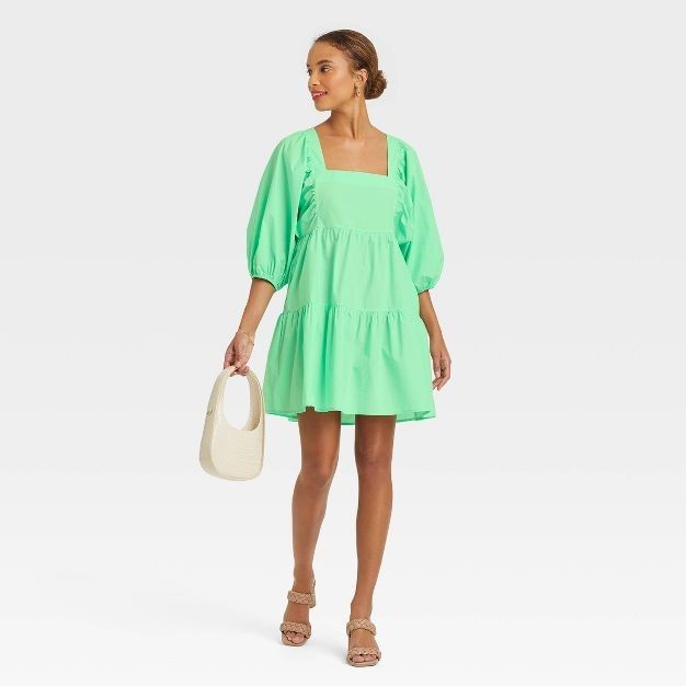 Women&#39;s Short Sleeve A-Line Dress - A New Day&#8482; Green M | Target