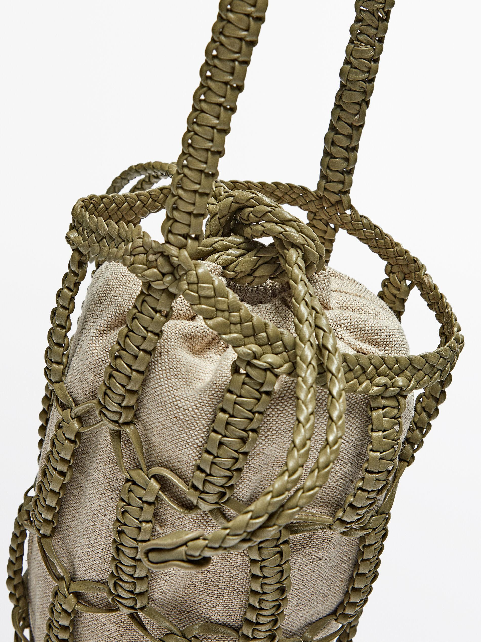 Mini-Bucket-Tasche aus geflochtenem Nappaleder | Massimo Dutti DE