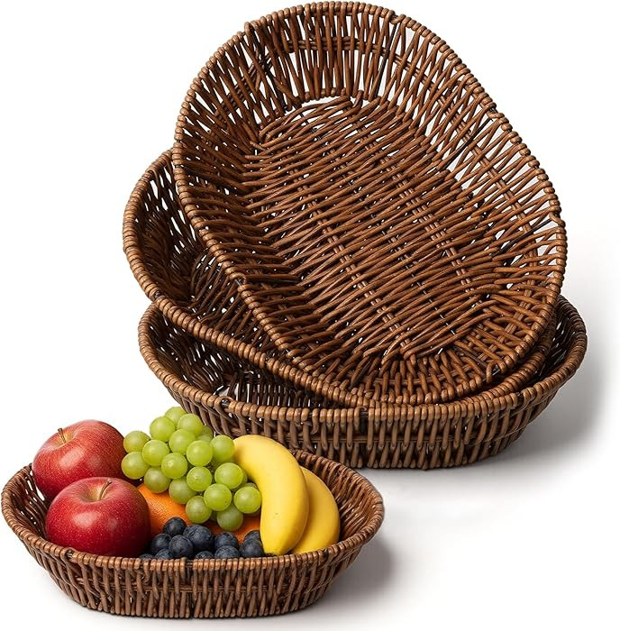 3 Pack Wicker Baskets, 11 Inch Woven Bread Baskets Sets, Handwoven Food Serving Basket, Wicker Br... | Amazon (US)