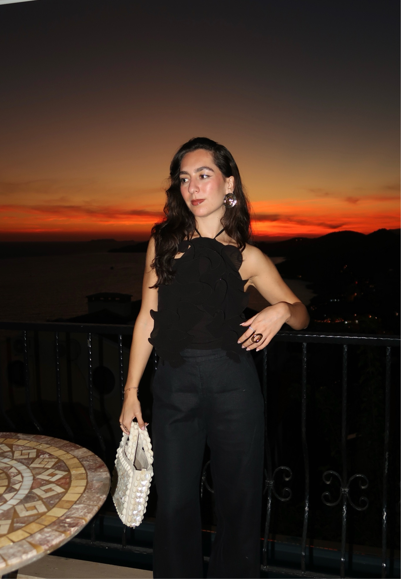 Late summer getaway, evening outfit, sunset outfit, dinner outfit, all black outfit, h&m, ruffle top, Abercrombie trousers, linen trousers 

#LTKxAFSale #LTKtravel #LTKeurope