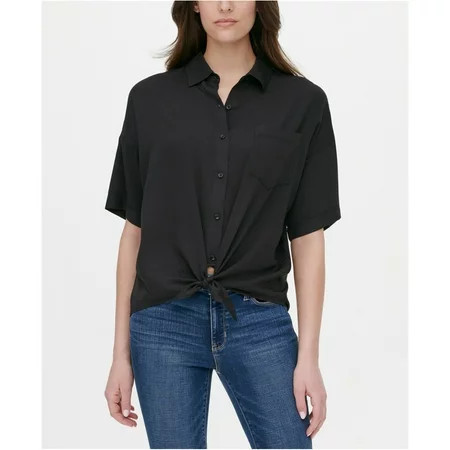 DKNY Womens Tie-Front Button Up Shirt Black Medium | Walmart (US)
