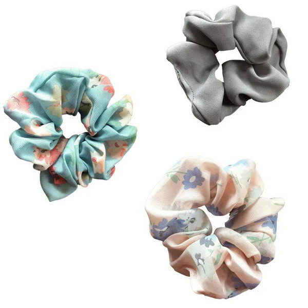 Grey Solid + Floral Scrunchie Set | Headbands of Hope
