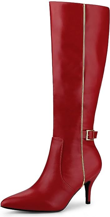 Allegra K Women's Pointy Toe Buckle Stiletto Heel Knee High Boots | Amazon (US)