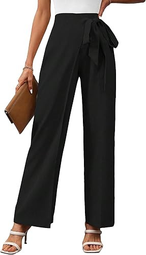 MakeMeChic Women's Solid Elastic High Waist Wide Straight Leg Pants Office Trousers Suit Pants | Amazon (US)