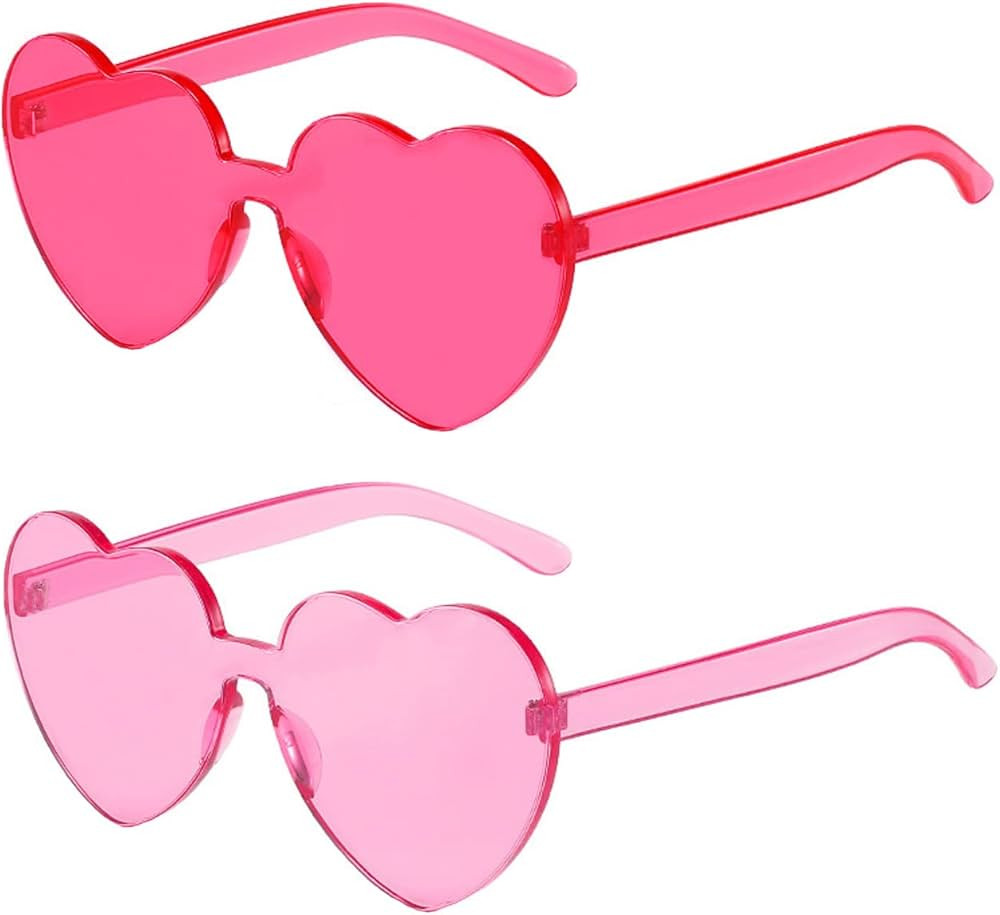 Dllween 2 Pairs Heart Shaped Sunglasses for Women, Trendy Rimless Transparent Candy Color Heart G... | Amazon (US)