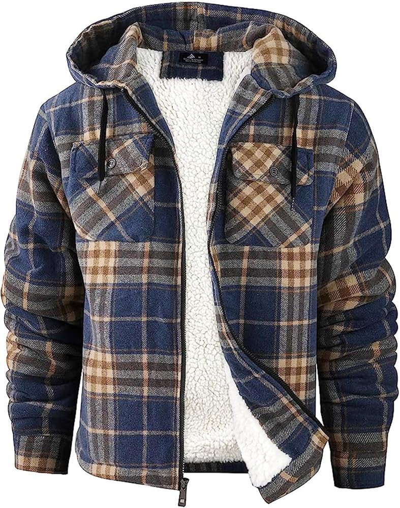 SCODI Men's Flannel Shirt Jacket Fleece Sherpa Lined Plaid Jackets Coat Full Zip Up Hoodie Winter... | Amazon (US)