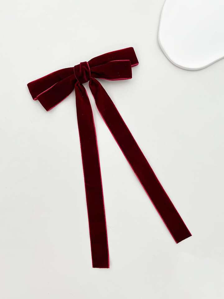 1pc Women's Burgundy Velvet Fashionable Simple Hair Clip With Bow Knot Detail, Suitable For Daily... | SHEIN