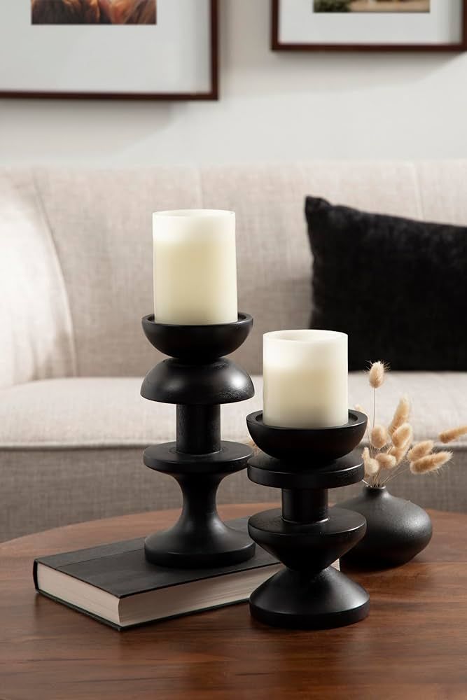 Kate and Laurel Mazari Modern Two-Piece Candle Holder Set, 4 x 4 x 9, Black, Contemporary Totem W... | Amazon (US)