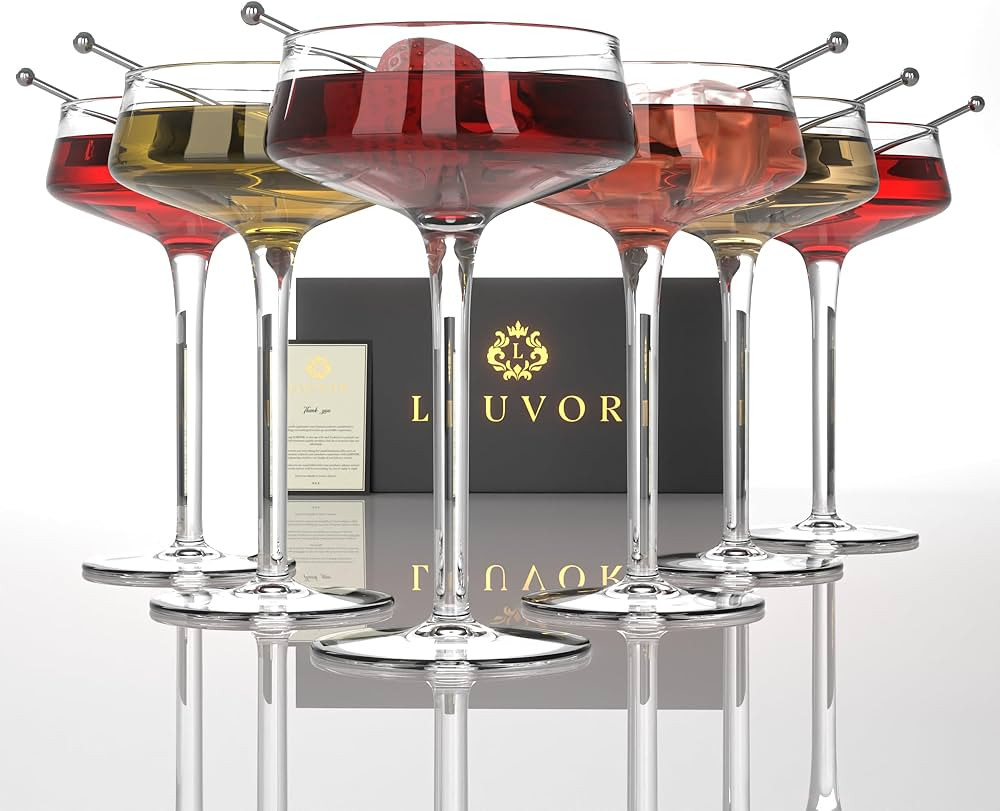 Champagne Coupe Glasses Set of 6-8oz Hand Blown Crystal Martini Glasses with 6 Stainless Steel Co... | Amazon (US)