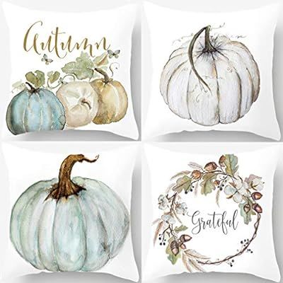 PSDWETS Autumn Decorations Pumpkin Pillow Covers Set of 4 Fall Decor Grateful Thanksgiving Throw ... | Amazon (US)