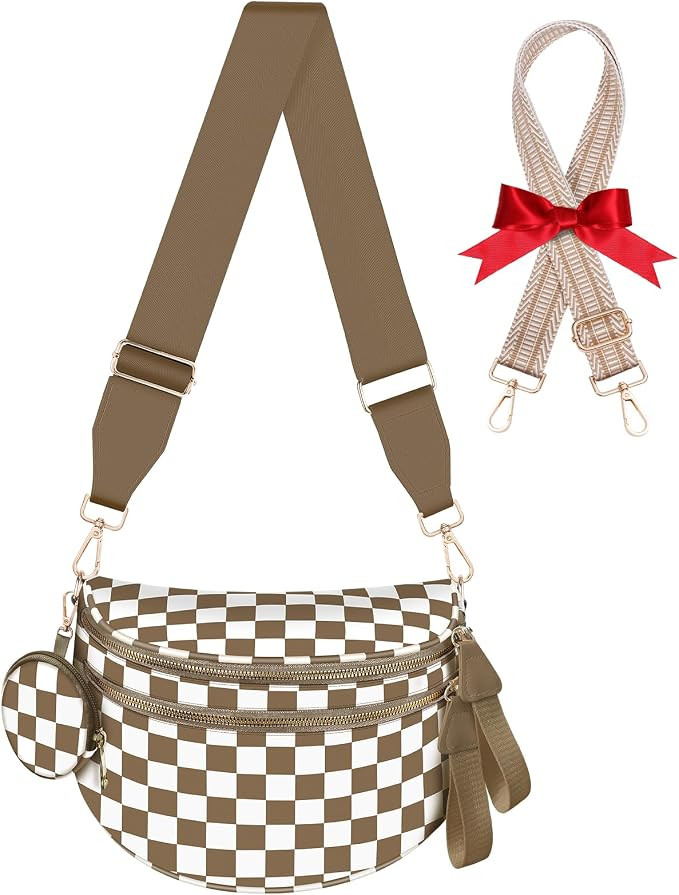 Bum Bags for Women Checkered Crossbody Bag Large Nylon Belt Purse Fanny Packs, Bonus with a Extra... | Amazon (US)