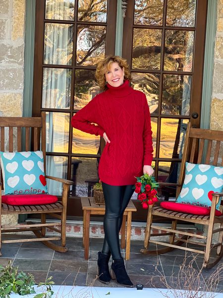 Outdoor furniture, patio furniture, Valentine’s day outfit, red tunic sweater, cable knit sweater, faux leather leggings, black booties, black suede booties, valentine pillows, front porch decor,

Who’s ready for Valentine’s Day? Shop my cozy cable knit sweater tunic, leggings, booties, and porch decor ⬇️.
#competition

#LTKFind #LTKhome #LTKSeasonal