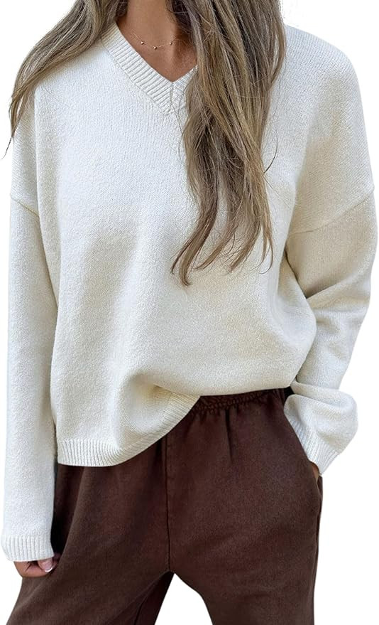 PRETTYGARDEN Women's Cozy Sweaters Fall Fashion V Neck Tops | Amazon (US)
