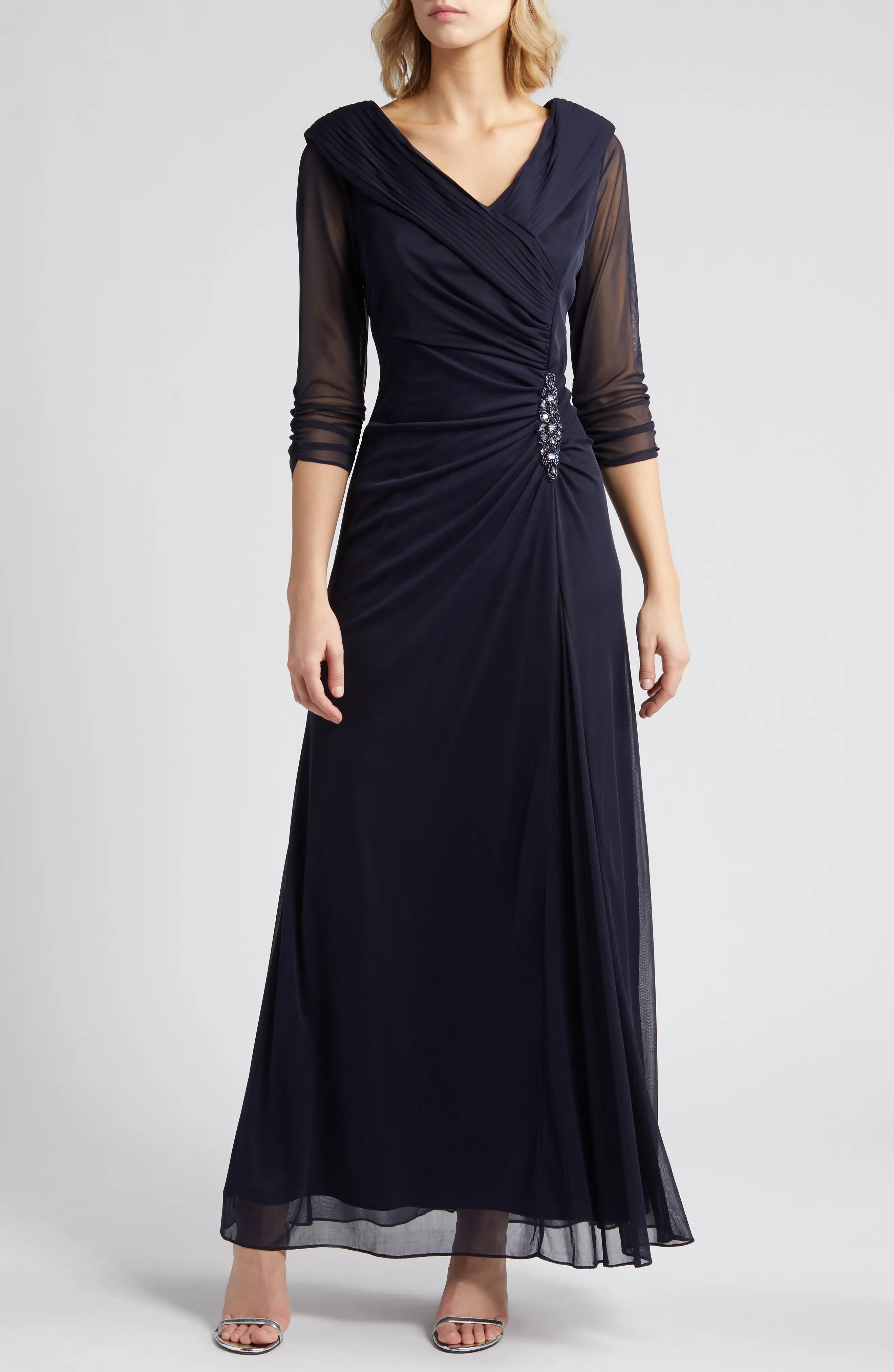 Pleated Portrait Collar Chiffon Gown (Women) | Nordstrom | Nordstrom