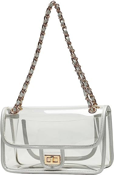 Lam Gallery Womens PVC Clear Purse Handbags for Working NFL Stadium Approved Bag Turn Lock Chain ... | Amazon (US)