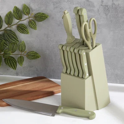 Basic Essentials 12-Piece Stainless Steel Kitchen Knife Set With Wood Block | Wayfair North America