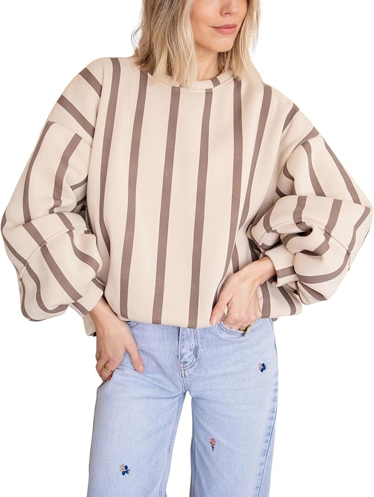 Bankeng Womens Oversized Striped Sweatshirts Long Sleeve Color Block Crewneck Casual Pullover Top... | Amazon (US)