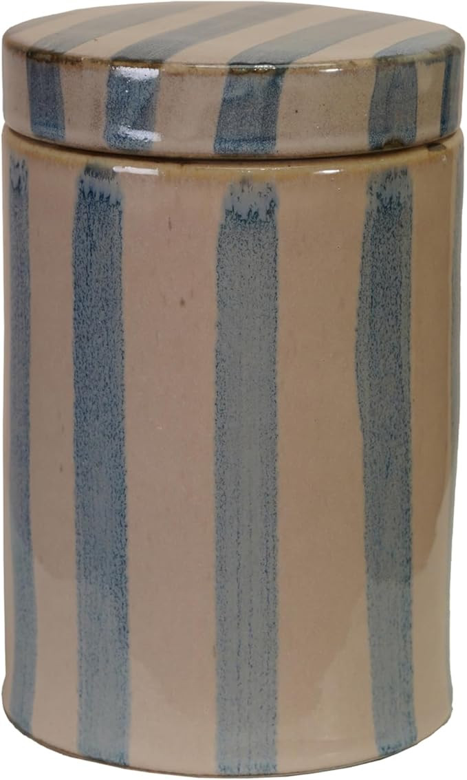 Creative Co-Op Round Stoneware Striped Jar with Lid, Blue and White | Amazon (US)