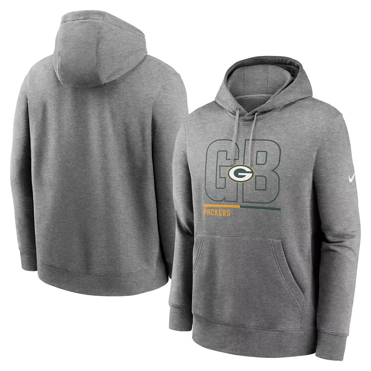 Men's Nike Heathered Gray Green Bay Packers City Code Club Fleece Pullover Hoodie | Kohl's