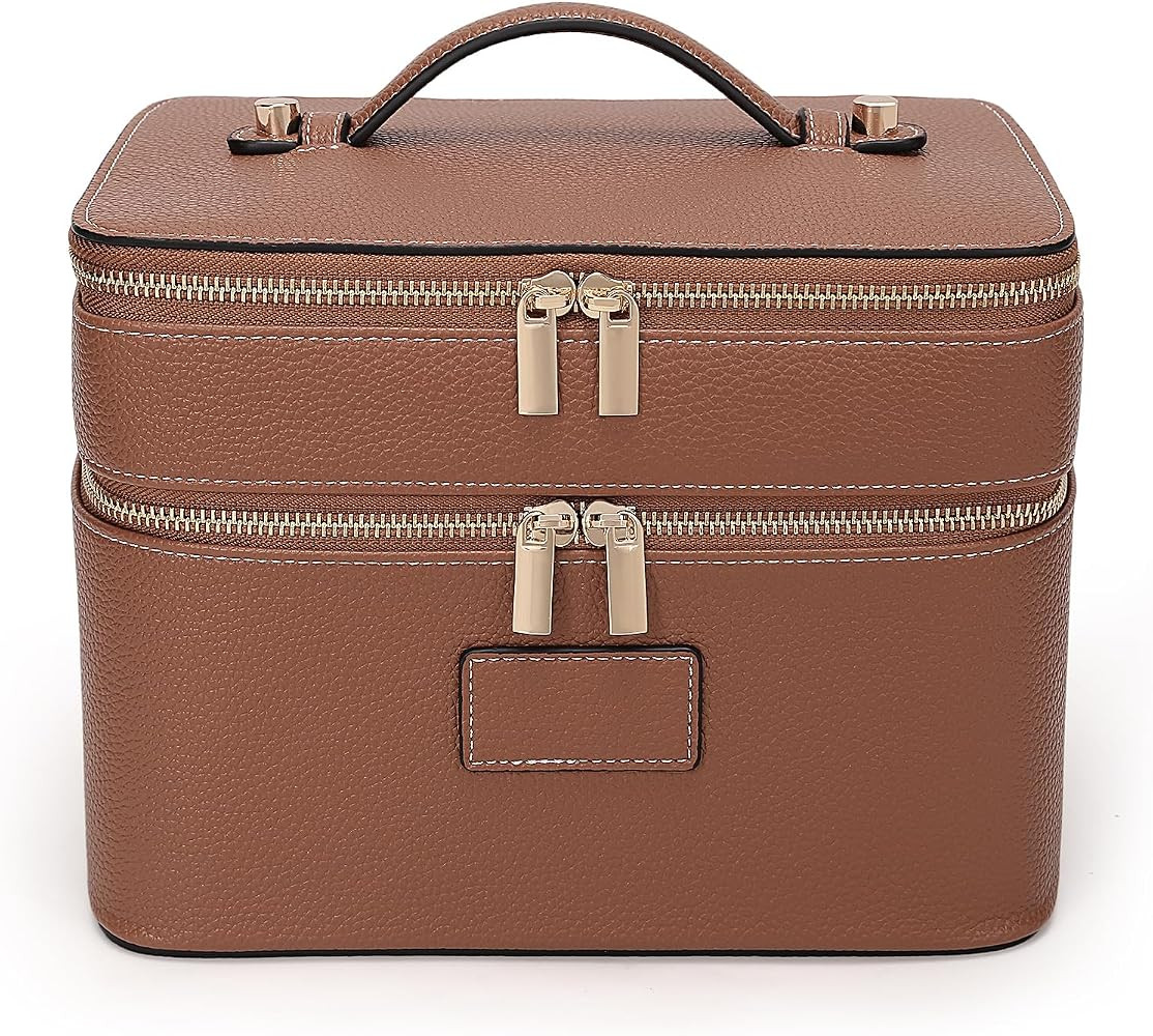 HiTotes Large Makeup Bag Duo Vanity Case for Women Leather Makeup Case Travel Toiletry Bag Portab... | Amazon (US)