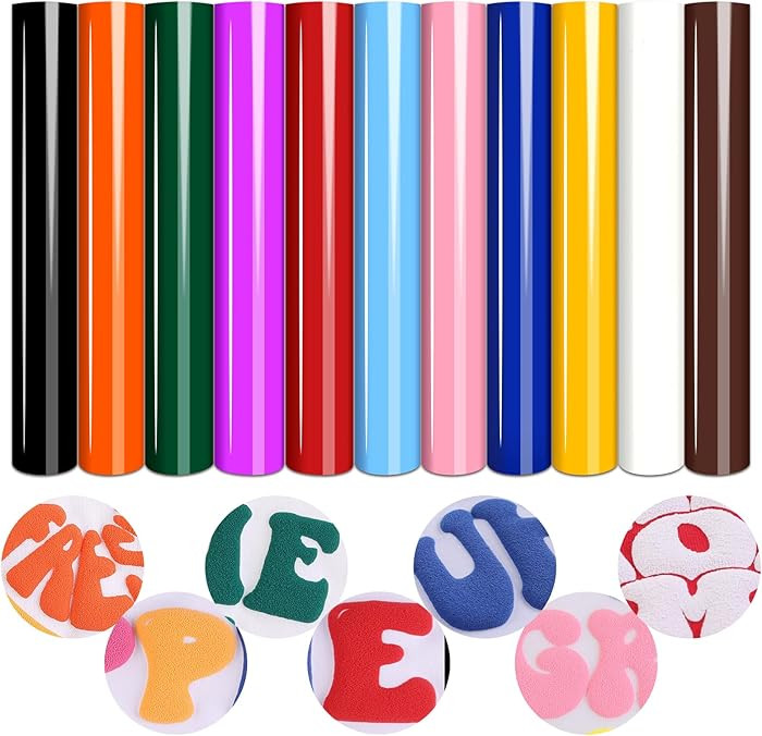 Tintnut Puff Vinyl Heat Transfer, 11 Sheets, 12 "x 10", 3D Foaming Puff Colorful HTV Iron on Viny... | Amazon (US)