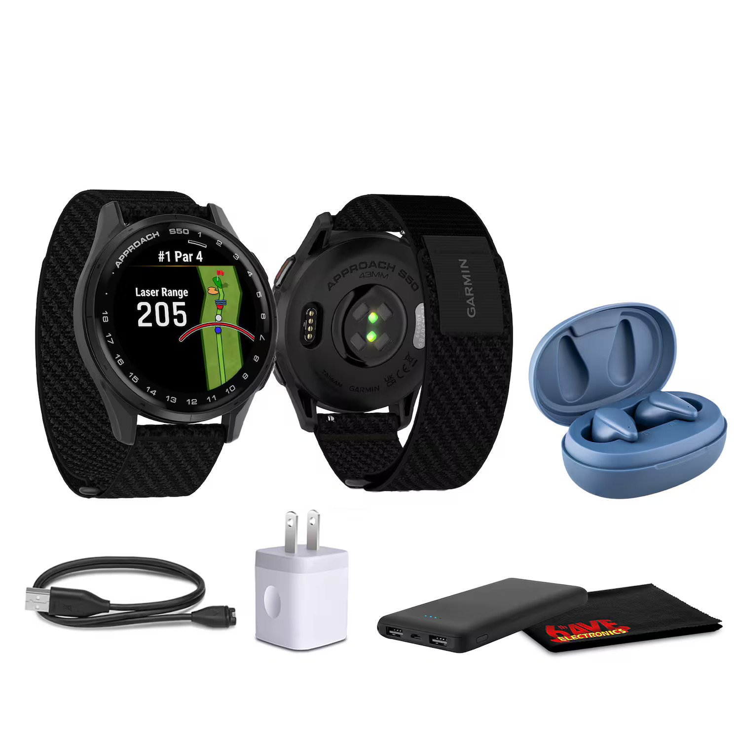 Bundle - Garmin - Approach S50 GPS Golf Watch with Wireless Earbuds - Black - (2025) | Best Buy U.S.