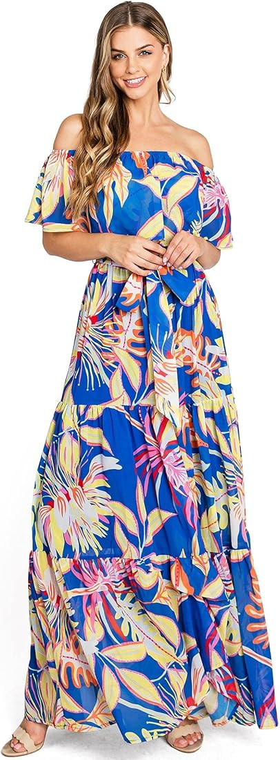 Flying Tomato Women's Off-Shoulder Floral Print Maxi Dress | Amazon (US)