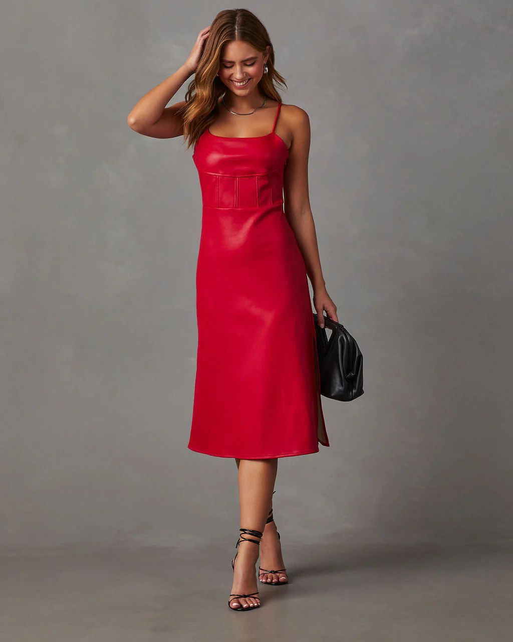 Lovette Faux Leather Midi Dress | VICI Collection