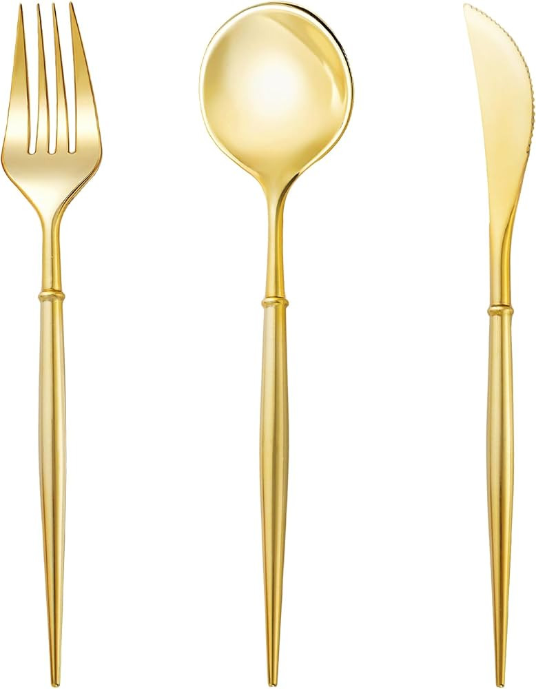 N9R 90PCS Gold Plastic Silverware, Gold Disposable Utensils, Gold Silverware Disposable, Disposab... | Amazon (US)
