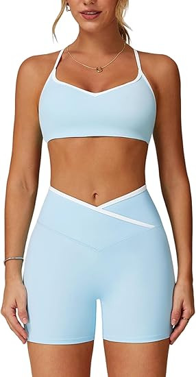 QBGJTD Two Piece Women Workout Sets Color Block Sports Bra and Scrunch Butt Lifting Shorts Gym Yo... | Amazon (US)