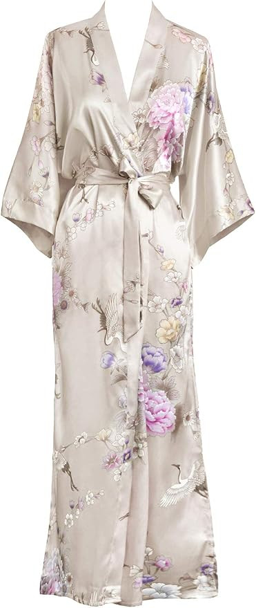 Women's Satin Kimono Robe Long - Floral | Amazon (US)