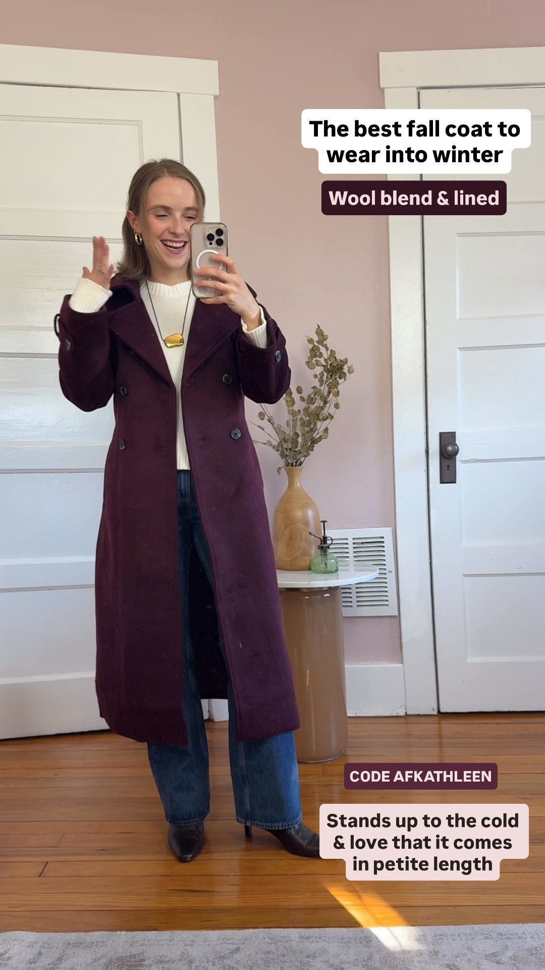 The most stunning burgundy wool blend trench coat for fall & winter
Lined & really stands up to the cold
Wearing xs petite 
30% off w/ AFKATHLEEN


#LTKSaleAlert #LTKPetite #LTKSeasonal