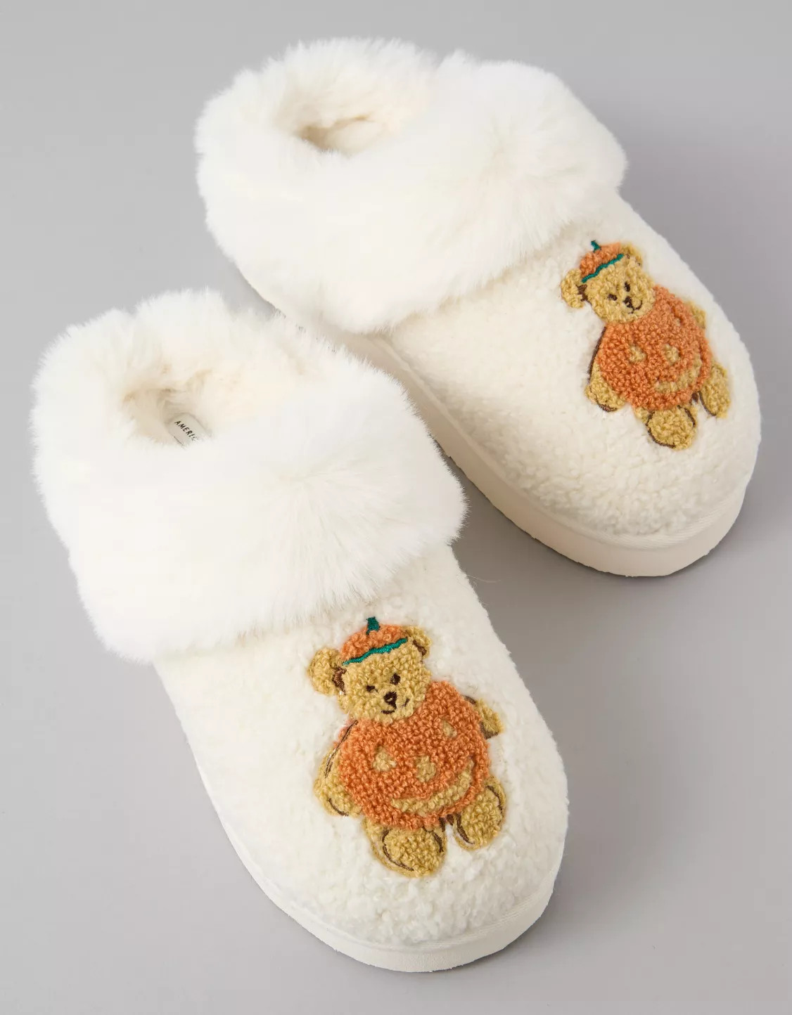 AE Pumpkin Teddy Bear Scuff Slipper | American Eagle Outfitters (US & CA)