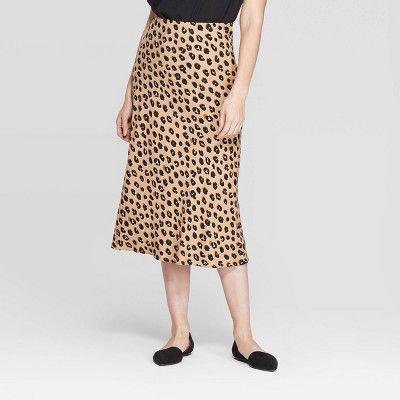 Women's Leopard Print Mid-Rise Midi Slip Skirt - A New Day™ Light Brown | Target