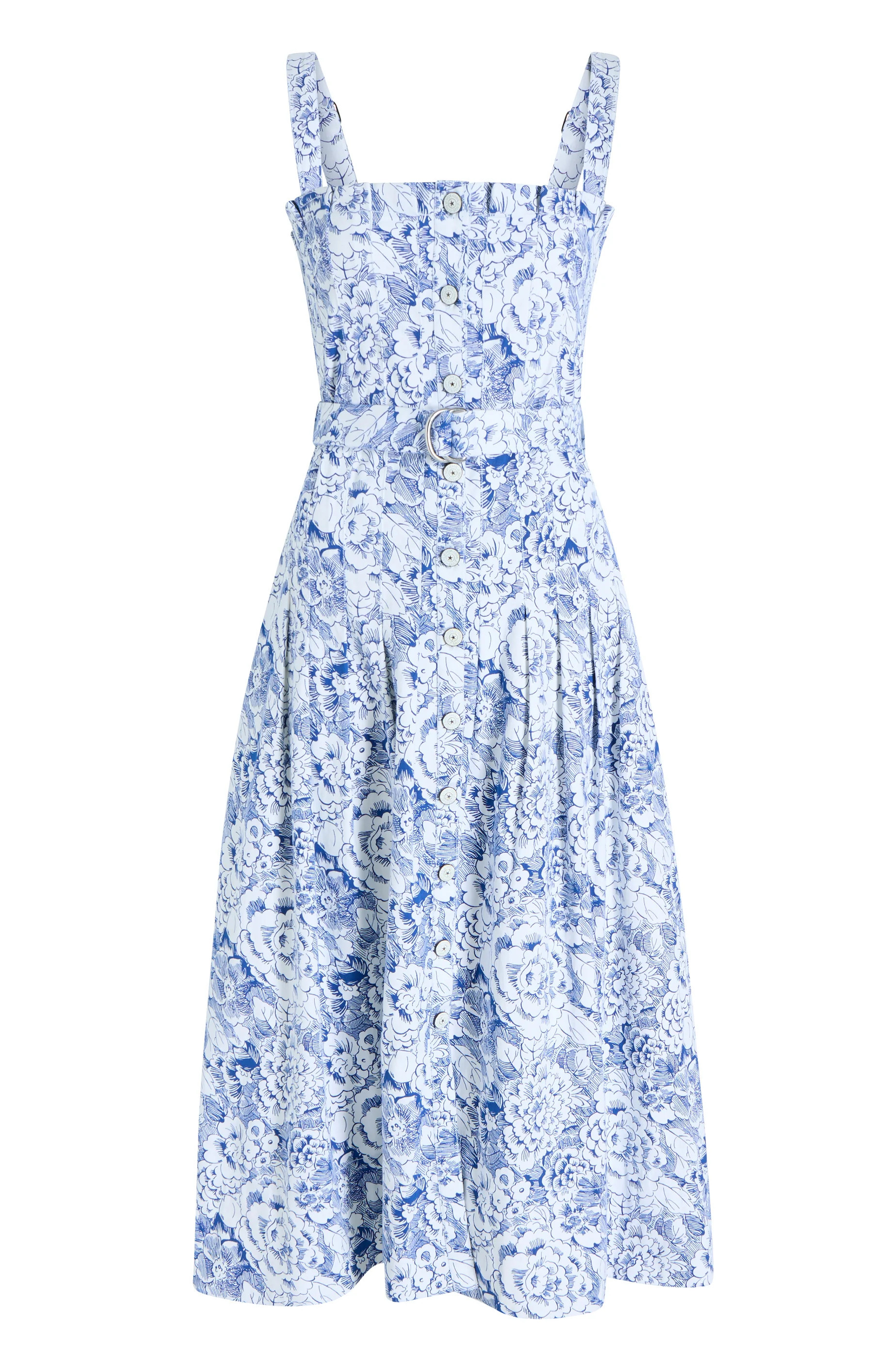 Sketchbook Floral Branwen Dress 8 / White/dark Cerulean | Cinq à Sept