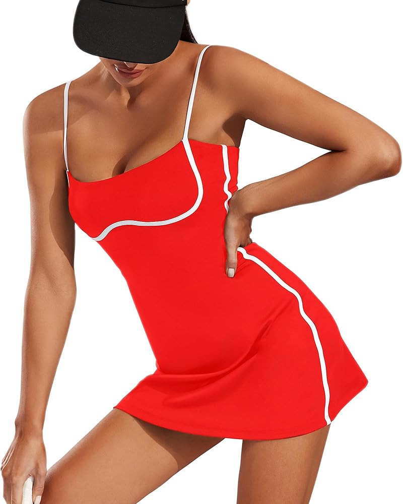 Move With You Womens Workout Tennis Dress with Built-in Bra & Shorts Pockets Sleeveless Exercise ... | Amazon (US)