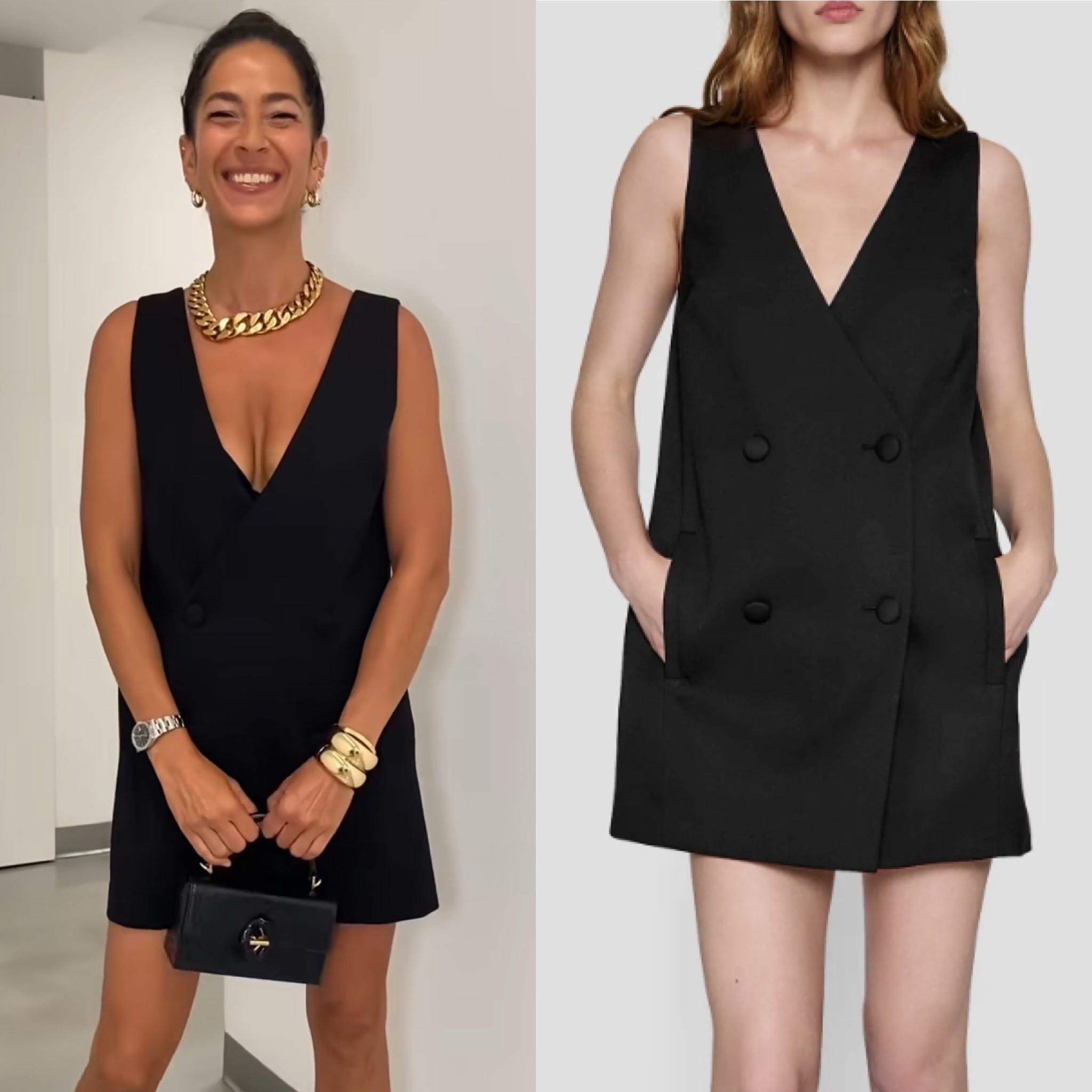 Rebecca Minkoff’s Black Sleeveless Blazer Dress 📸= @beckyminkoff 
