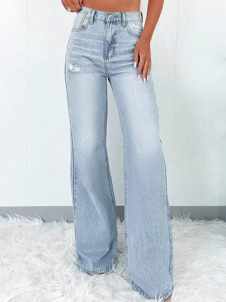 Women's Casual Distressed Denim Flare Jeans | SHEIN