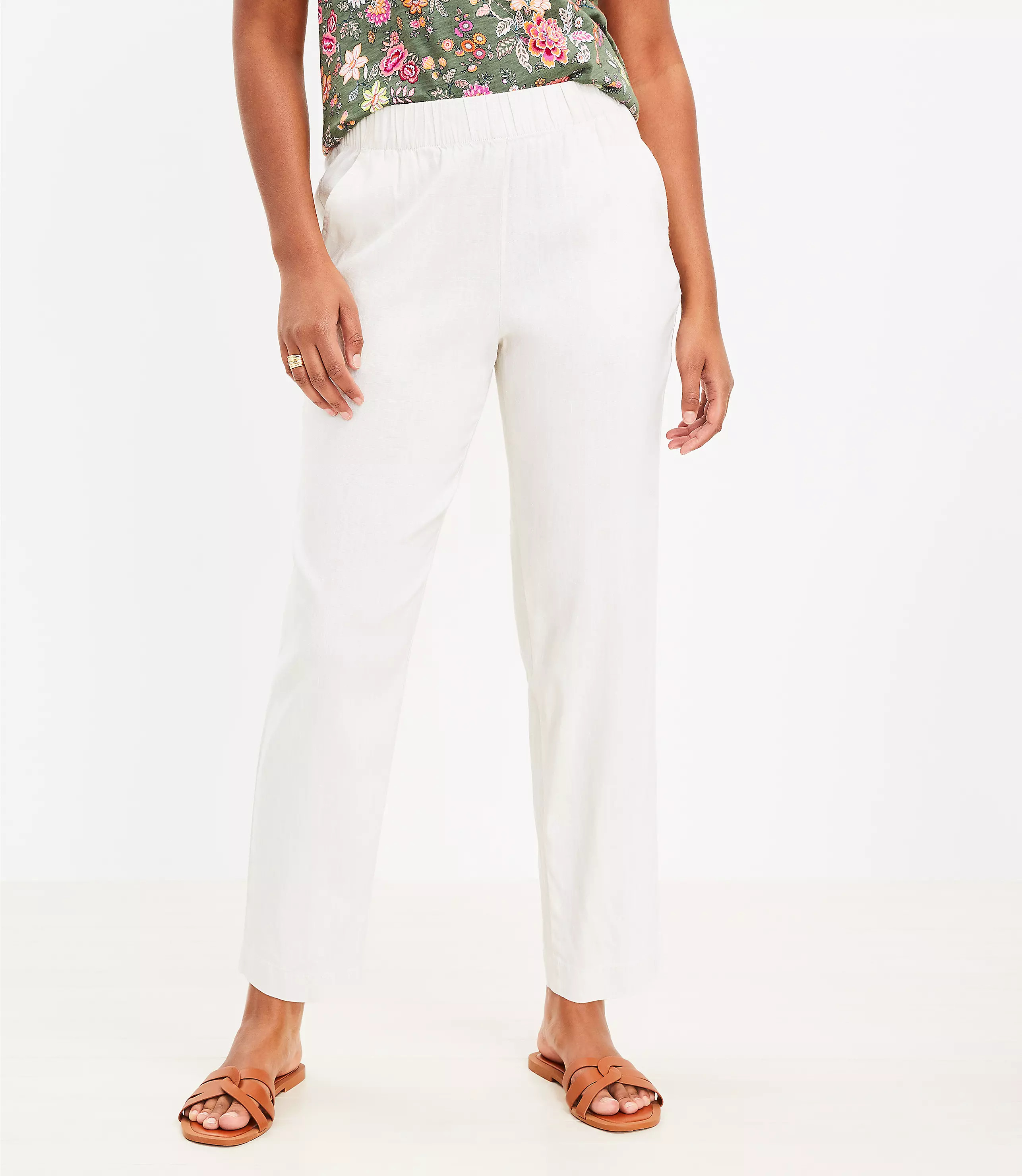 Pull On Taper Pants in Crosshatch Linen Blend | LOFT