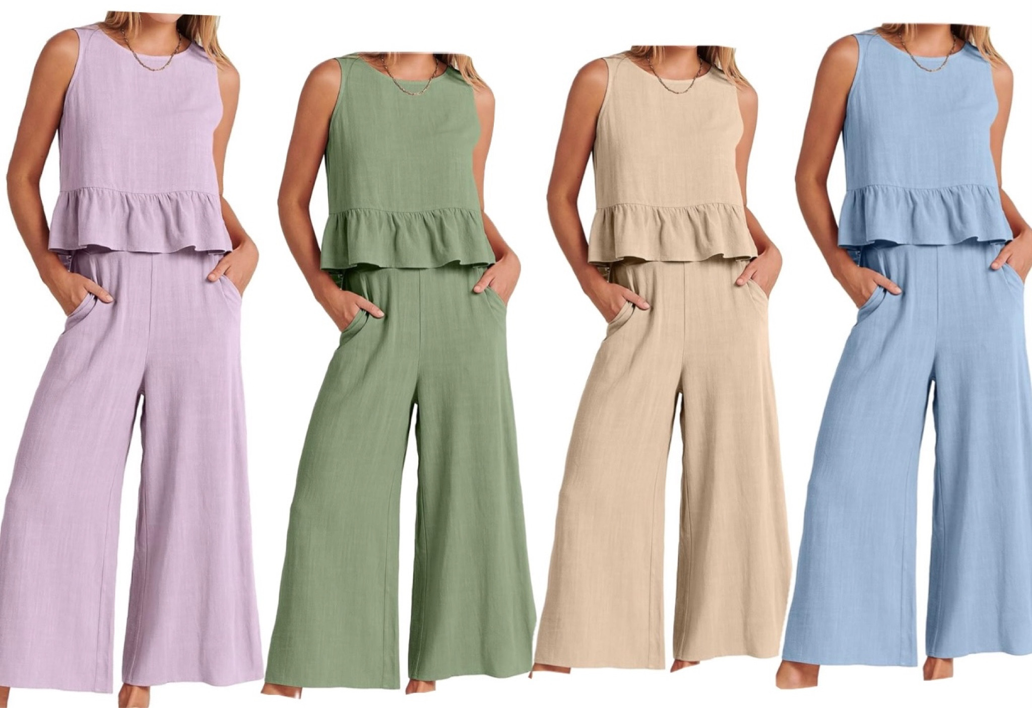 The cutest two piece sets on Amazon perfect for spring and Easter! Easter outfits! Two piece ruffle linen set on Amazon!! 