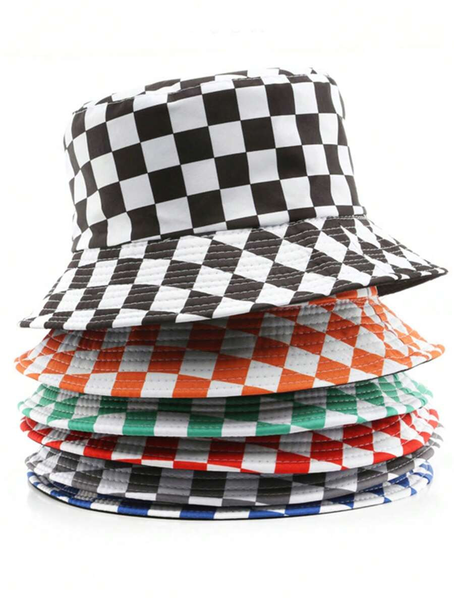 1pc Grid-Patterned Bucket Hat For Men And Women, Summer Japanese Style Bucket Hat, Sun Hat, Print... | SHEIN