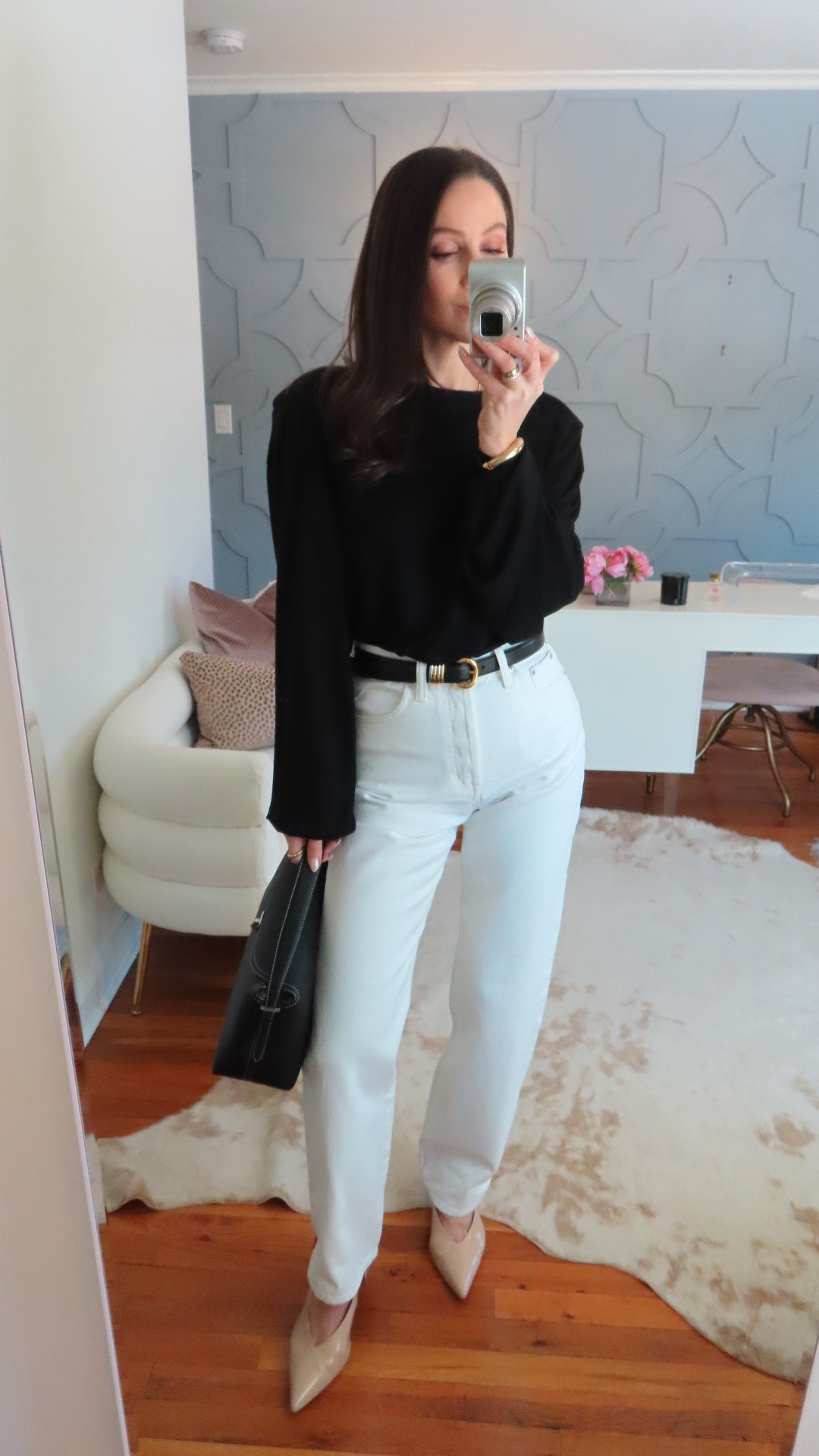 Chic top that is SO comfortable!! True to size or size down one. Jeans also size down one! And this bag is an exact match for Toteme for MUCH less!!!

#LTKOver40 #LTKootd