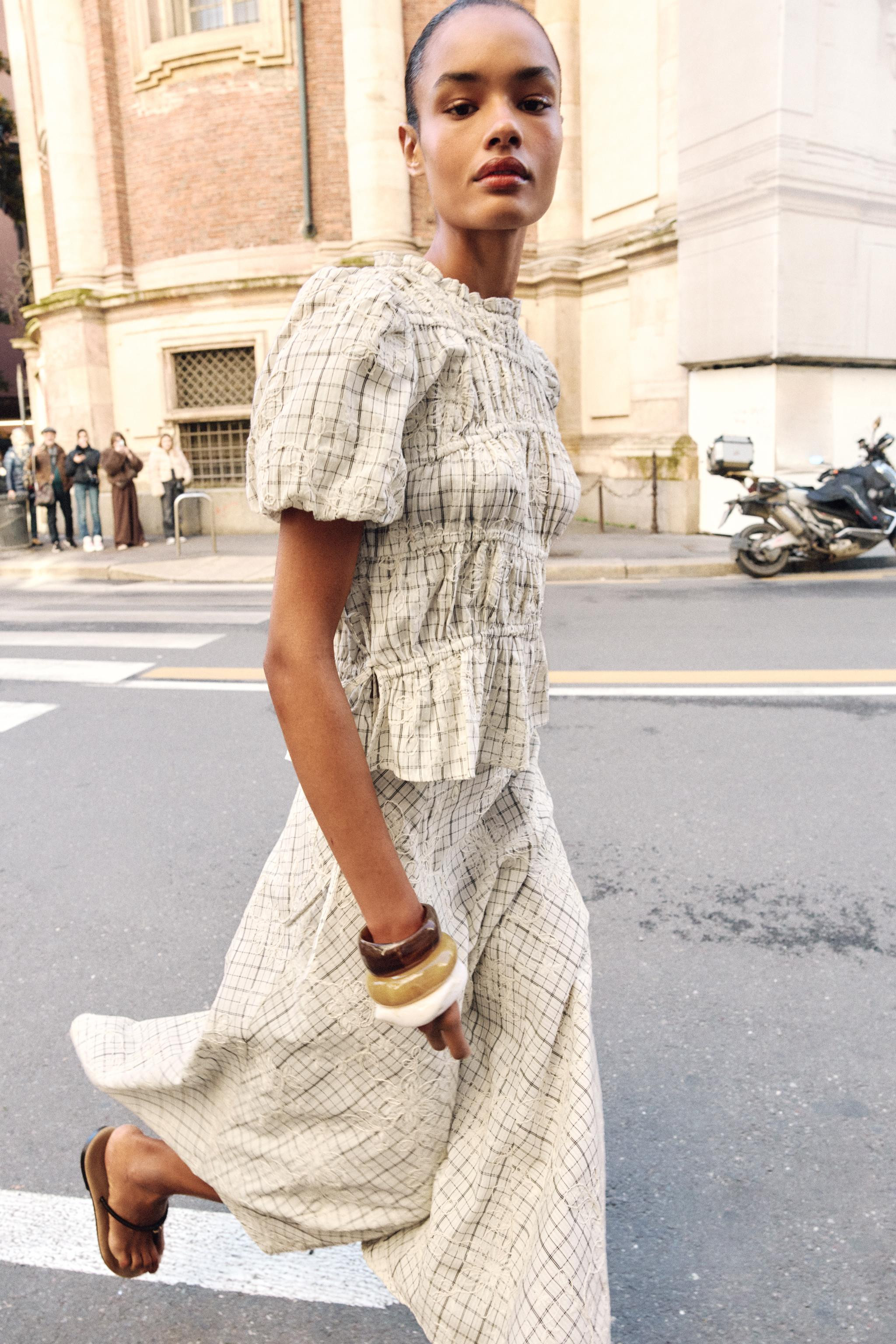 EMBROIDERED PLAID BOW TOP | Zara US