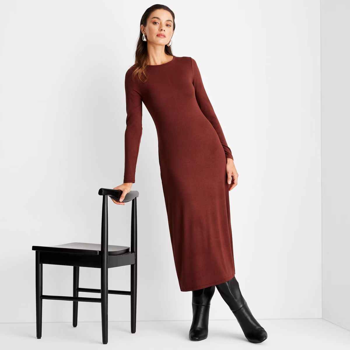 Women's Long Sleeve Ribbed Midi Bodycon Dress - A New Day™ | Target