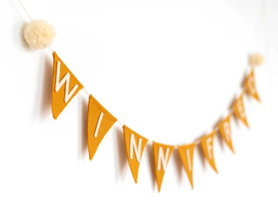 CUSTOM Name Felt Flag Banner With Pom Poms for Children and - Etsy | Etsy (US)