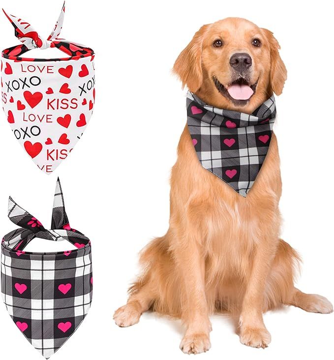 Auslerora Valentine's Day 2 Pack Dog Bandanas Pets Scarf Dog Pajamas, Washable Reversible Printin... | Amazon (US)